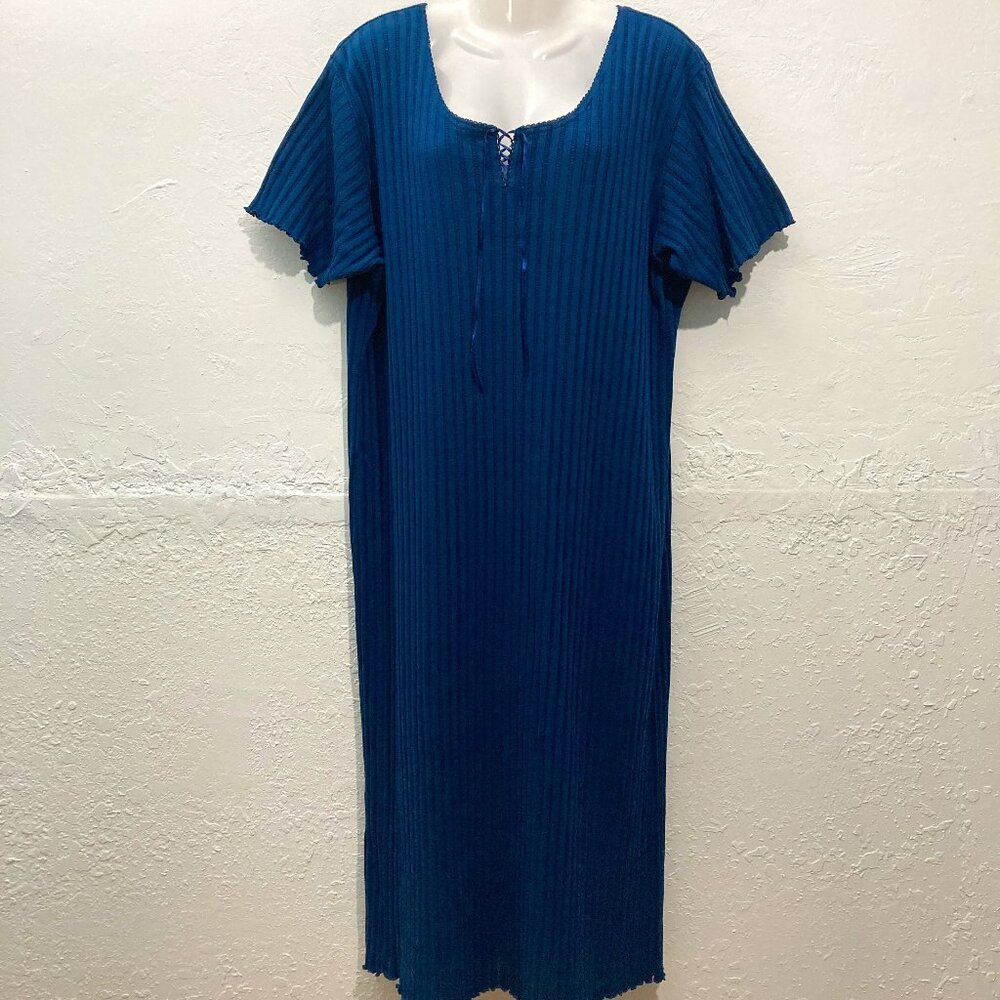 Vintage SOSTANZA Knit Pullover Long Dress Short Sleeve Y2K Navy Lettuce Hem 22W